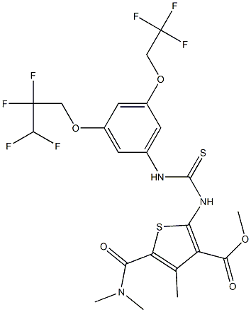 methyl 5-(dimethylcarbamoyl)-4-methyl-2-(3-(3-(2,2,3,3-tetrafluoropropoxy)-5-(2,2,2-trifluoroethoxy)phenyl)thioureido)thiophene-3-carboxylate Struktur