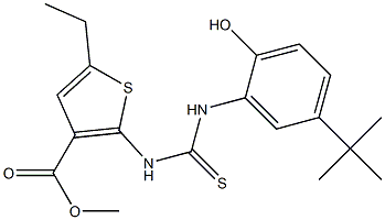 methyl 2-(3-(5-(tert-butyl)-2-hydroxyphenyl)thioureido)-5-ethylthiophene-3-carboxylate Struktur