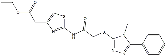 ethyl 2-(2-(2-((4-methyl-5-phenyl-4H-1,2,4-triazol-3-yl)thio)acetamido)thiazol-4-yl)acetate Struktur