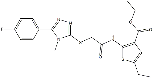 ethyl 5-ethyl-2-(2-((5-(4-fluorophenyl)-4-methyl-4H-1,2,4-triazol-3-yl)thio)acetamido)thiophene-3-carboxylate Struktur