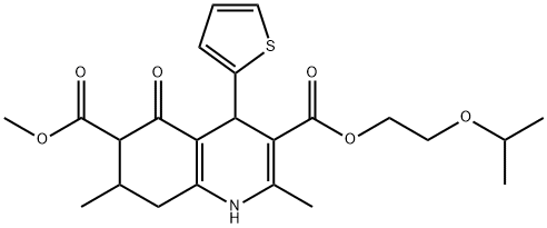 3-(2-isopropoxyethyl) 6-methyl 2,7-dimethyl-5-oxo-4-(thiophen-2-yl)-1,4,5,6,7,8-hexahydroquinoline-3,6-dicarboxylate Struktur