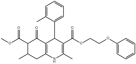 6-methyl 3-(2-phenoxyethyl) 2,7-dimethyl-5-oxo-4-(o-tolyl)-1,4,5,6,7,8-hexahydroquinoline-3,6-dicarboxylate Struktur