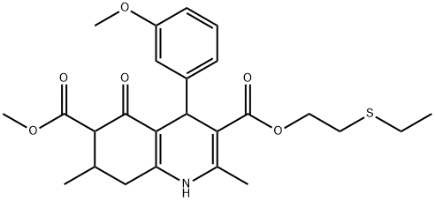 3-(2-(ethylthio)ethyl) 6-methyl 4-(3-methoxyphenyl)-2,7-dimethyl-5-oxo-1,4,5,6,7,8-hexahydroquinoline-3,6-dicarboxylate Struktur