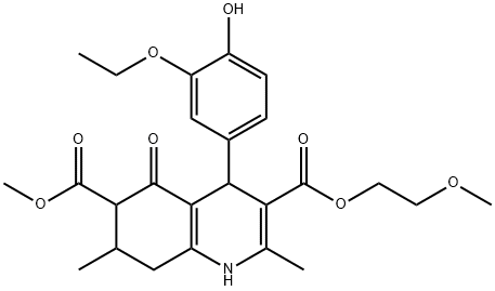 3-(2-methoxyethyl) 6-methyl 4-(3-ethoxy-4-hydroxyphenyl)-2,7-dimethyl-5-oxo-1,4,5,6,7,8-hexahydroquinoline-3,6-dicarboxylate Struktur