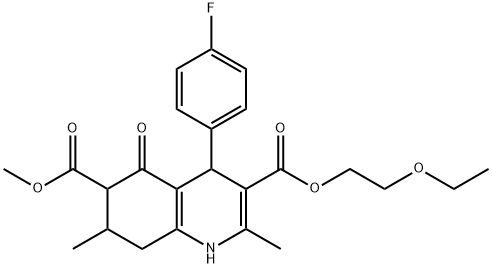 3-(2-ethoxyethyl) 6-methyl 4-(4-fluorophenyl)-2,7-dimethyl-5-oxo-1,4,5,6,7,8-hexahydroquinoline-3,6-dicarboxylate Struktur