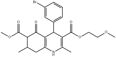 3-(2-methoxyethyl) 6-methyl 4-(3-bromophenyl)-2,7-dimethyl-5-oxo-1,4,5,6,7,8-hexahydroquinoline-3,6-dicarboxylate Struktur