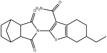 2-(1,3-dioxohexahydro-1H-4,7-methanoisoindol-2(3H)-yl)-6-ethyl-4,5,6,7-tetrahydrobenzo[b]thiophene-3-carboxamide Struktur