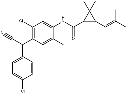 N-{5-chloro-4-[(4-chlorophenyl)(cyano)methyl]-2-methylphenyl}-2,2-dimethyl-3-(2-methylprop-1-en-1-yl)cyclopropanecarboxamide Struktur