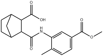 3-((5-(methoxycarbonyl)-2-methylphenyl)carbamoyl)bicyclo[2.2.1]heptane-2-carboxylic acid Struktur