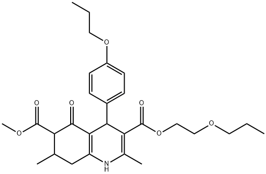 6-methyl 3-(2-propoxyethyl) 2,7-dimethyl-5-oxo-4-(4-propoxyphenyl)-1,4,5,6,7,8-hexahydroquinoline-3,6-dicarboxylate Struktur