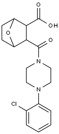 3-(4-(2-chlorophenyl)piperazine-1-carbonyl)-7-oxabicyclo[2.2.1]heptane-2-carboxylic acid Struktur