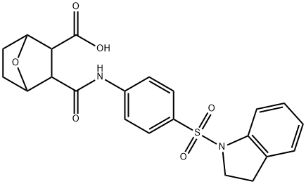 3-((4-(indolin-1-ylsulfonyl)phenyl)carbamoyl)-7-oxabicyclo[2.2.1]heptane-2-carboxylic acid Struktur