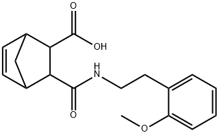 3-((2-methoxyphenethyl)carbamoyl)bicyclo[2.2.1]hept-5-ene-2-carboxylic acid Struktur