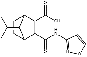 3-(isoxazol-3(2H)-ylidenecarbamoyl)-7-(propan-2-ylidene)bicyclo[2.2.1]heptane-2-carboxylic acid Struktur