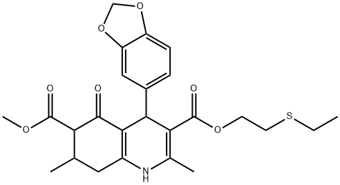 3-(2-(ethylthio)ethyl) 6-methyl 4-(benzo[d][1,3]dioxol-5-yl)-2,7-dimethyl-5-oxo-1,4,5,6,7,8-hexahydroquinoline-3,6-dicarboxylate Struktur