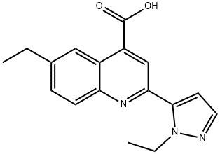 6-ethyl-2-(1-ethyl-1H-pyrazol-5-yl)quinoline-4-carboxylic acid Struktur