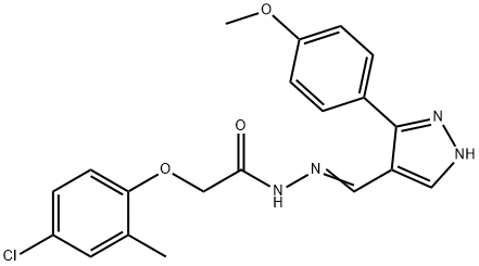 (E)-2-(4-chloro-2-methylphenoxy)-N'-((3-(4-methoxyphenyl)-1H-pyrazol-4-yl)methylene)acetohydrazide Struktur