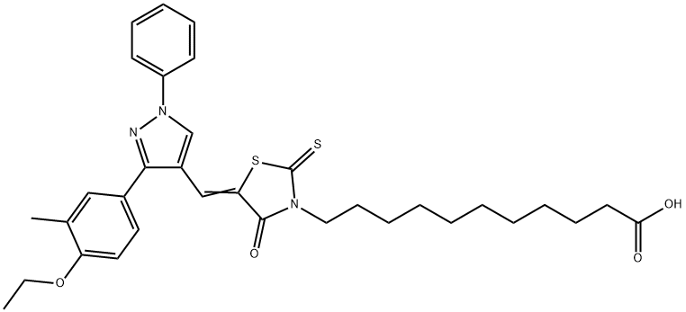 (Z)-11-(5-((3-(4-ethoxy-3-methylphenyl)-1-phenyl-1H-pyrazol-4-yl)methylene)-4-oxo-2-thioxothiazolidin-3-yl)undecanoic acid Struktur