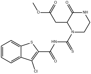 methyl [1-({[(3-chloro-1-benzothien-2-yl)carbonyl]amino}carbonothioyl)-3-oxo-2-piperazinyl]acetate Struktur