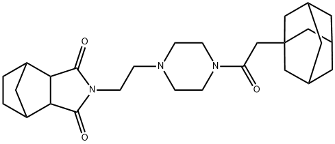 2-(2-(4-(2-(adamantan-1-yl)acetyl)piperazin-1-yl)ethyl)hexahydro-1H-4,7-methanoisoindole-1,3(2H)-dione Struktur