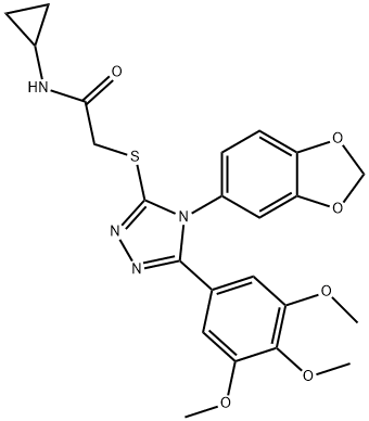 2-{[4-(1,3-benzodioxol-5-yl)-5-(3,4,5-trimethoxyphenyl)-4H-1,2,4-triazol-3-yl]sulfanyl}-N-cyclopropylacetamide Struktur