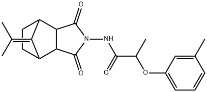 N-(1,3-dioxo-8-(propan-2-ylidene)hexahydro-1H-4,7-methanoisoindol-2(3H)-yl)-2-(m-tolyloxy)propanamide Struktur