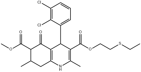 3-(2-(ethylthio)ethyl) 6-methyl 4-(2,3-dichlorophenyl)-2,7-dimethyl-5-oxo-1,4,5,6,7,8-hexahydroquinoline-3,6-dicarboxylate Struktur