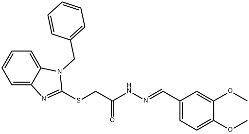 2-[(1-benzyl-1H-benzimidazol-2-yl)sulfanyl]-N'-[(E)-(3,4-dimethoxyphenyl)methylidene]acetohydrazide Struktur