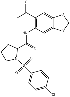 N-(6-acetyl-1,3-benzodioxol-5-yl)-1-[(4-chlorophenyl)sulfonyl]-2-pyrrolidinecarboxamide Struktur