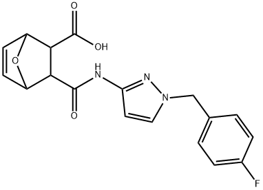 3-((1-(4-fluorobenzyl)-1H-pyrazol-3(2H)-ylidene)carbamoyl)-7-oxabicyclo[2.2.1]hept-5-ene-2-carboxylic acid Struktur