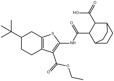 3-((6-(tert-butyl)-3-(ethoxycarbonyl)-4,5,6,7-tetrahydrobenzo[b]thiophen-2-yl)carbamoyl)bicyclo[2.2.2]octane-2-carboxylic acid Struktur