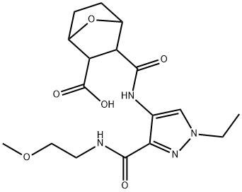 3-((1-ethyl-3-((2-methoxyethyl)carbamoyl)-1H-pyrazol-4-yl)carbamoyl)-7-oxabicyclo[2.2.1]heptane-2-carboxylic acid Struktur