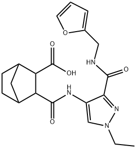 3-((1-ethyl-3-((furan-2-ylmethyl)carbamoyl)-1H-pyrazol-4-yl)carbamoyl)bicyclo[2.2.1]heptane-2-carboxylic acid Struktur