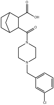 3-(4-(3-chlorobenzyl)piperazine-1-carbonyl)bicyclo[2.2.1]heptane-2-carboxylic acid Struktur