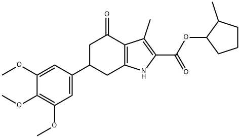 2-methylcyclopentyl 3-methyl-4-oxo-6-(3,4,5-trimethoxyphenyl)-4,5,6,7-tetrahydro-1H-indole-2-carboxylate Struktur