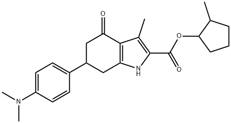 2-methylcyclopentyl 6-(4-(dimethylamino)phenyl)-3-methyl-4-oxo-4,5,6,7-tetrahydro-1H-indole-2-carboxylate Struktur