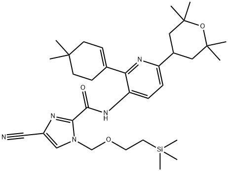 4-cyano-N-(2-(4,4-dimethylcyclohex-1-en-1-yl)-6-(2,2,6,6-tetramethyltetrahydro-2H-pyran-4-yl)pyridin-3-yl)-1-((2-(trimethylsilyl)ethoxy)methyl)-1H-imidazole-2-carboxamide Struktur