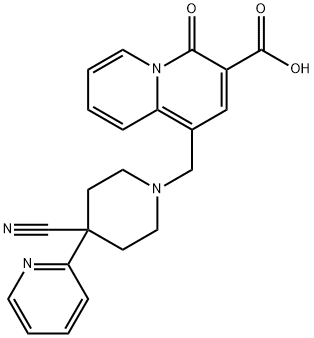 1-((4-cyano-4-(pyridin-2-yl)piperidin-1-yl)methyl)-4-oxo-4H-quinolizine-3-carboxylic acid Struktur