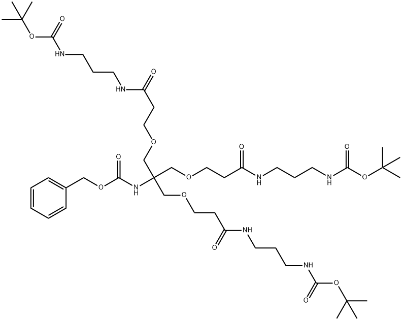 10,14-Dioxa-2,6,18,22-tetraazatricosanedioic acid, 12-(13,13-dimethyl-5,11-dioxo-2,12-dioxa-6,10-diazatetradec-1-yl)-7,17-dioxo-12-[[(phenylmethoxy)carbonyl]amino]-, 1,23-bis(1,1-dimethylethyl) ester Struktur