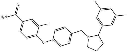 4-{4-[2-(3,5-Dimethyl-phenyl)-pyrrolidin-1-ylmethyl]-phenoxy}-3-fluoro-benzamide Struktur