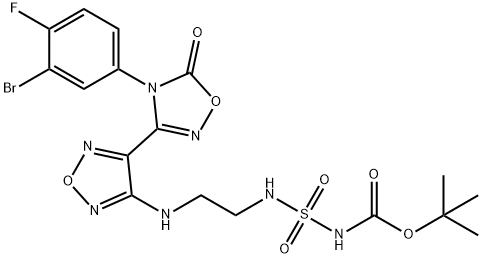 Carbamic acid,N-[[[2-[[4-[4-(3-bromo-4-fluorophenyl)-4,5-dihydro-5-oxo-1,2,4-oxadiazol-3-yl]-1,2,5-oxadiazol-3-yl]amino]ethyl]amino]sulfonyl]-, 1,1-dimethylethyl ester Struktur