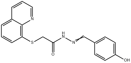 (E)-N'-(4-hydroxybenzylidene)-2-(quinolin-8-ylthio)acetohydrazide Struktur