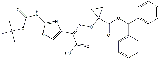 (Z)-2-((1-((benzhydryloxy)carbonyl)cyclopropoxy)imino)-2-(2-((tert-butoxycarbonyl)amino)thiazol-4-yl)aceticacid Struktur