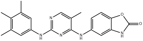 5-((5-methyl-2-((3,4,5-trimethylphenyl)amino)pyrimidin-4-yl)amino)benzo[d]oxazol-2(3H)-one Struktur