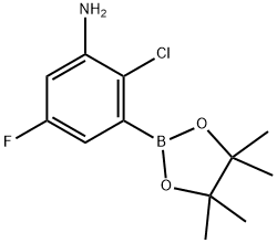 2-chloro-5-fluoro-3-(4,4,5,5-tetramethyl-1,3,2-dioxaborolan-2-yl)aniline Struktur