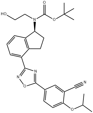 Carbamic acid,N-[(1S)-4-[5-[3-cyano-4-(1-methylethoxy)phenyl]-1,2,4-oxadiazol-3-yl]-2,3-dihydro-1H-inden-1-yl]-N-(2-hydroxyethyl)-, 1,1-dimethylethyl ester Struktur