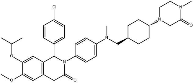 3(2H)-Isoquinolinone, 1-(4-chlorophenyl)-1,4-dihydro-6-methoxy-7-(1-methylethoxy)-2-[4-[methyl[[trans-4-(4-methyl-3-oxo-1-piperazinyl)cyclohexyl]methyl]amino]phenyl]- Struktur