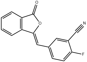 (Z)-2-fluoro-5-((3-oxoisobenzofuran-1(3H)-ylidene)methyl)benzonitrile Struktur