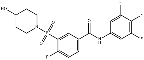 4-fluoro-3-((4-hydroxypiperidin-1-yl)sulfonyl)-N-(3,4,5-trifluorophenyl)benzamide Struktur