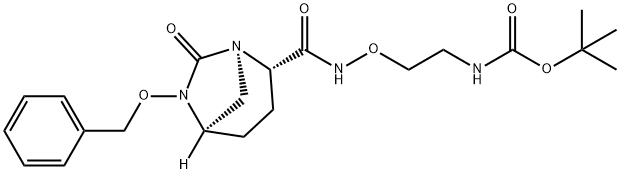 N-[2-[[[[(1R,2S,5R)-7-Oxo-6-(phenylmethoxy)-1,6-diazabicyclo[3.2.1]oct-2-yl]carbonyl]amino]oxy]ethyl]carbamic acid 1,1-dimethylethyl ester Struktur